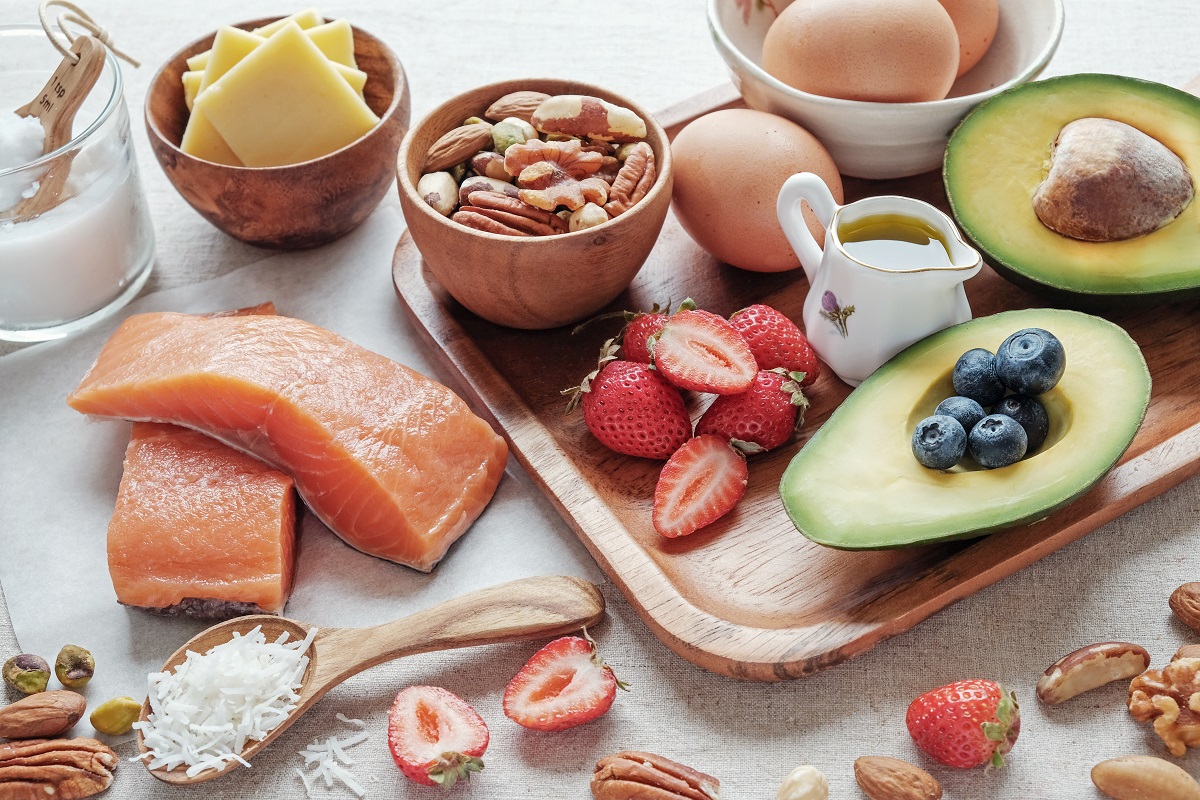 Nuts, salmon, avocado, eggs and other high-fat and protein and low-carb food choices