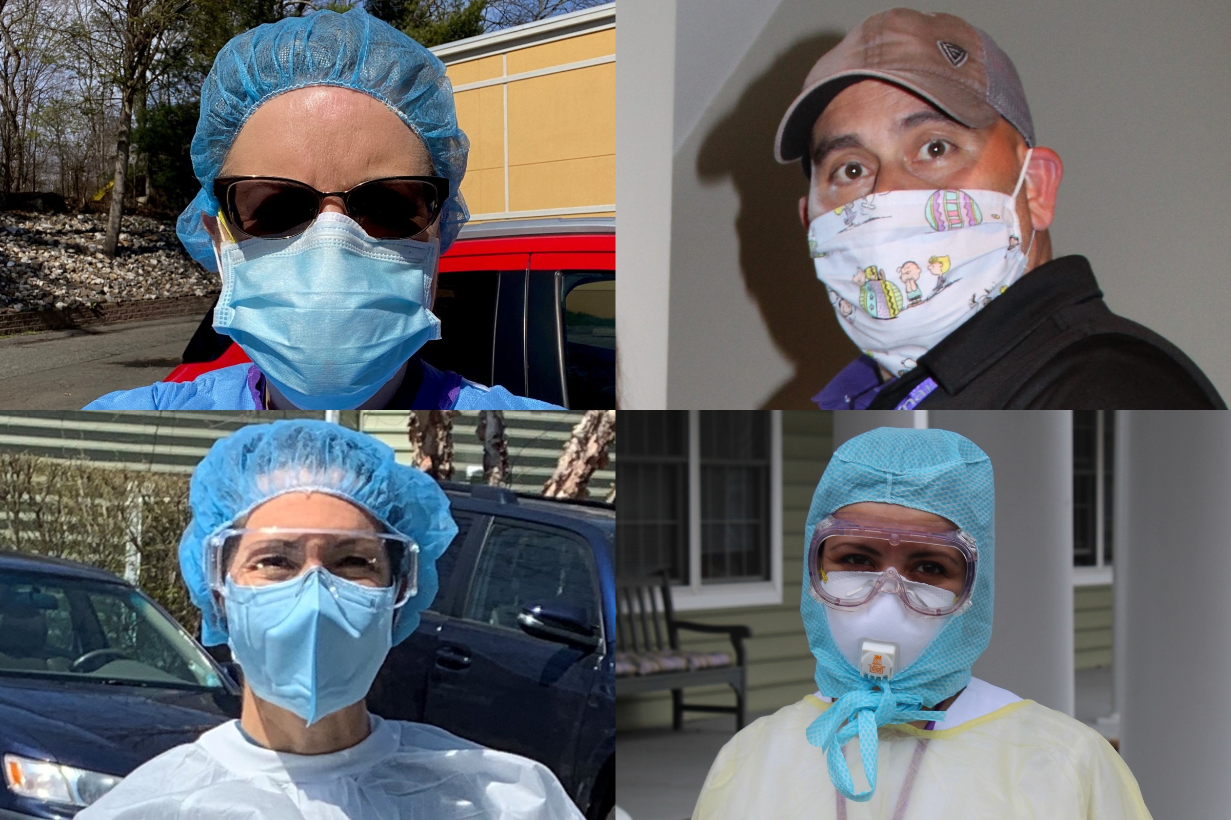 A collage of four RVNAhealth front line employees wearing their personal protective masks