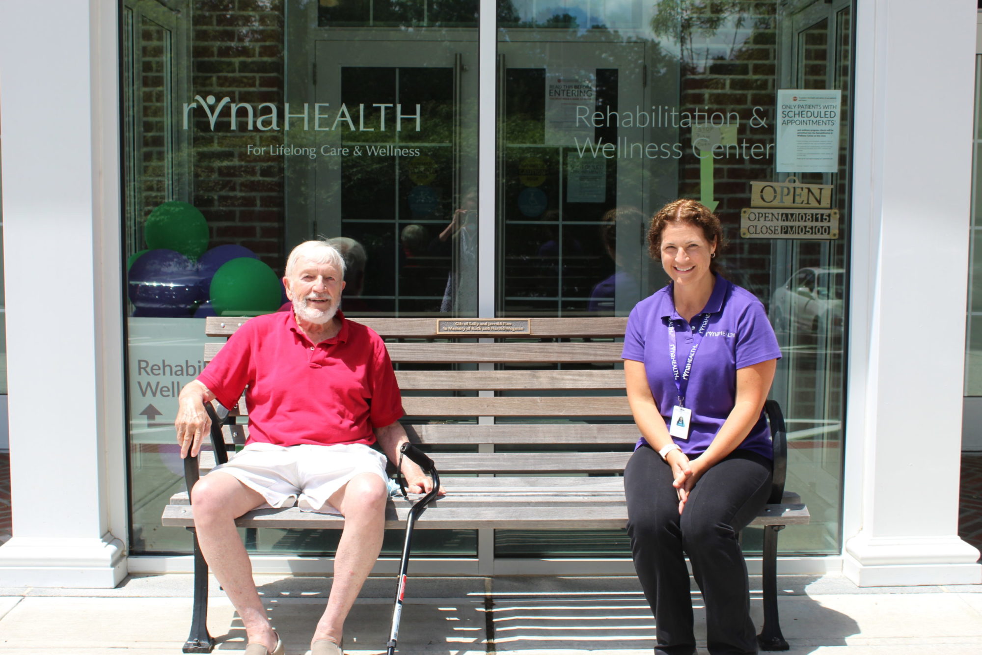 Bill Bagley and RVNAhealth's Casey Sarmiere following a therapy session. On favorable days, and when appropriate, therapy sessions may include a trip around the RVNAhealth building.